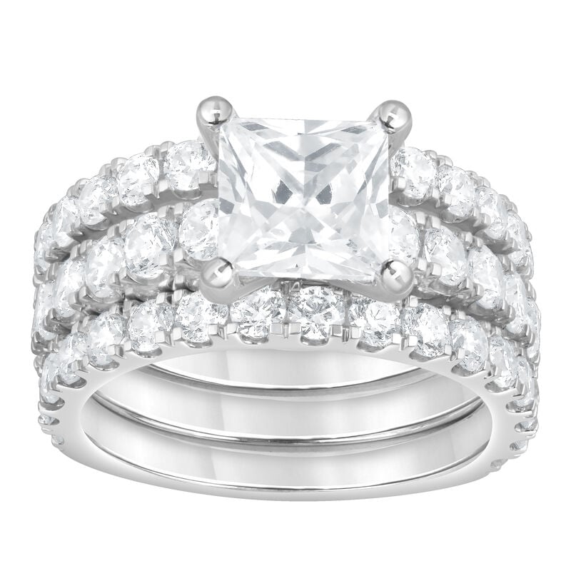 Princess Cut Lab Grown Diamond 5ctw. Three Ring Bridal Set in 14k White Gold image number null